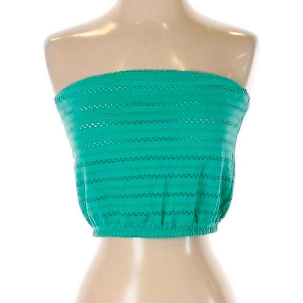 URBAN OUTFITTERS x COOPERATIVE Teal Eyelet Cropped Tube Top